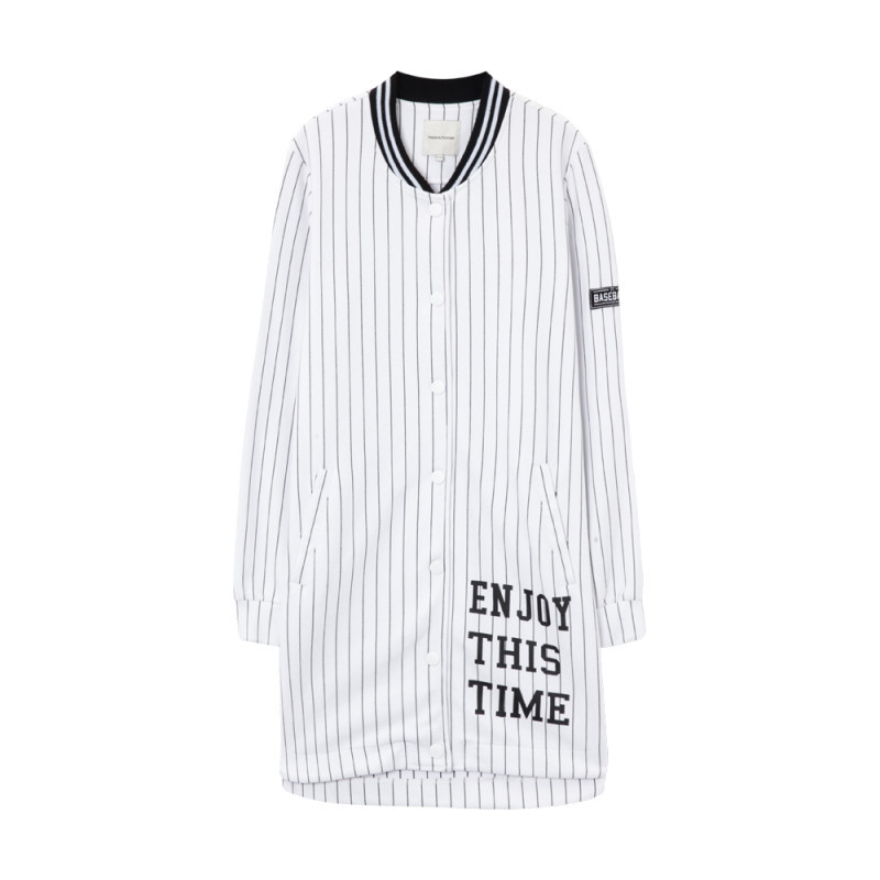 美特斯邦威卫衣女中长款修身棒球服针织开衫外套224645 170/92A/XL 白色组