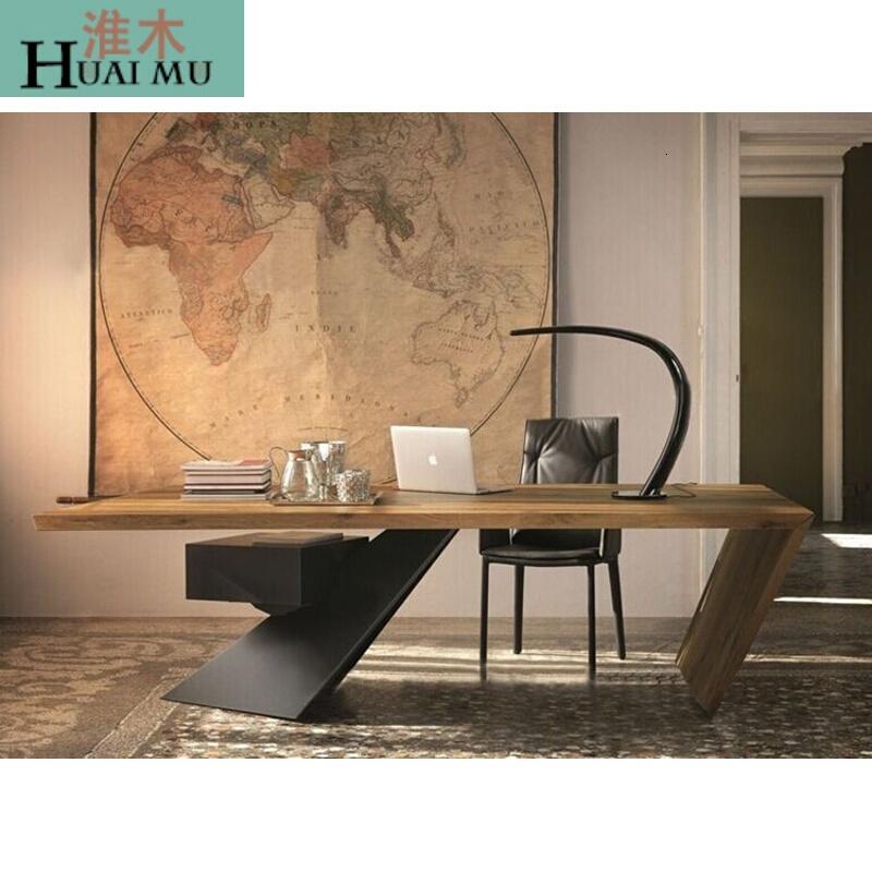 淮木（HUAIMU）工作台老板桌简约现公家具美式铁艺实木电脑桌办公桌书桌160*70*75_5 200*80*75厚度8cm