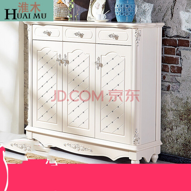 淮木（HUAIMU）大容量韩式田园实木鞋架欧式镶钻玄关隔断储物柜二三四鞋柜4(161送装) 2门(152送装)