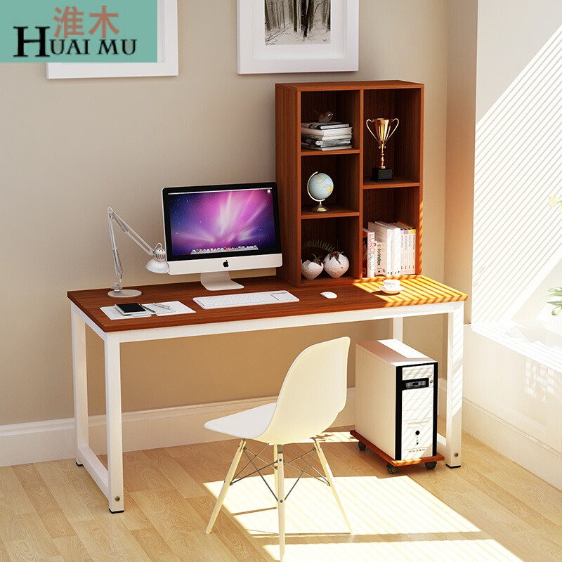 淮木（HUAIMU）台式家用电脑桌简约飘窗办公电脑书桌简易组合钢木桌三抽柜小书架 长1.6米宽60cm单桌