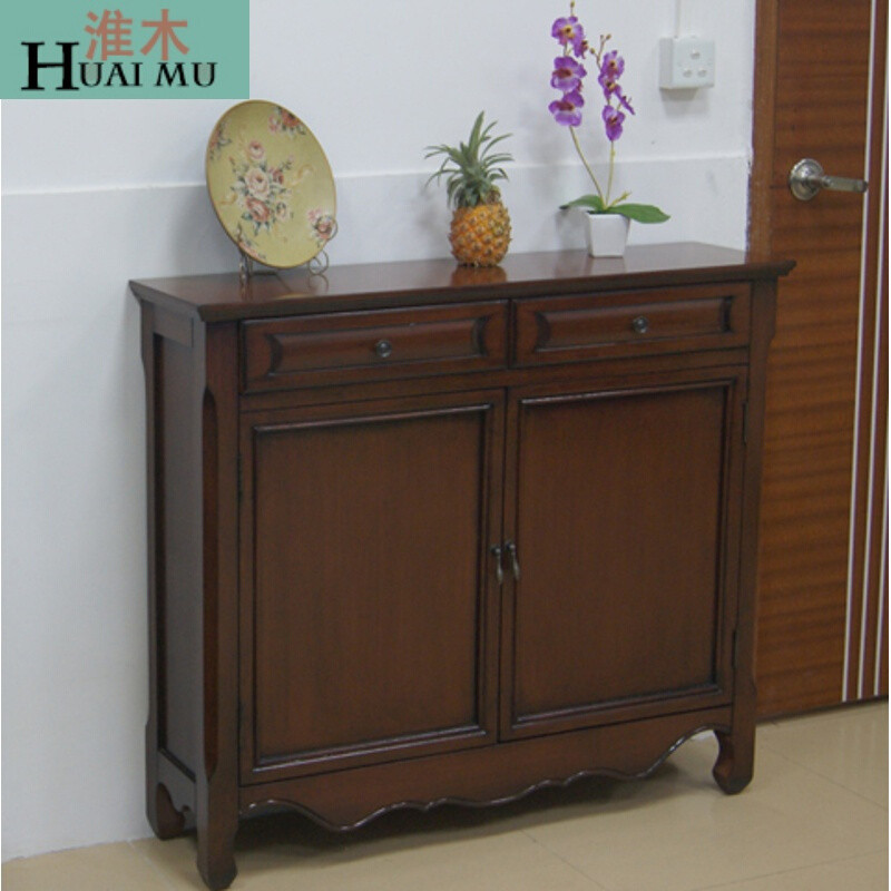 淮木（HUAIMU）鞋柜美式2欧式薄手绘厅玄关柜田园客厅复古装饰柜子薄边柜胡桃色整装 胡桃色
