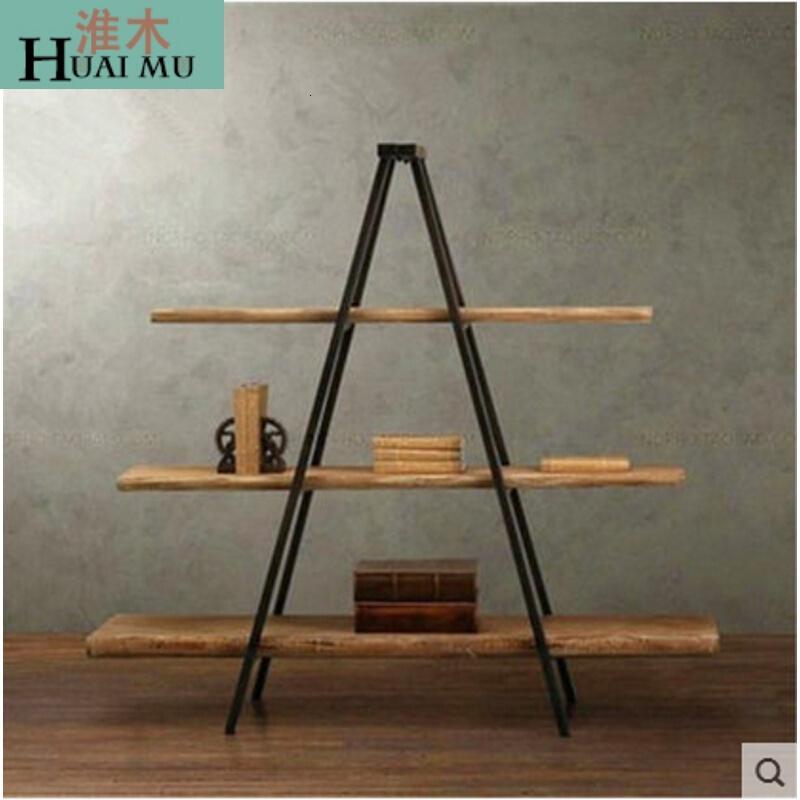 淮木（HUAIMU）美式乡村风格铁艺实木置物架展示架陈列架搁板架复古创意书架_1 130*35*145黑色