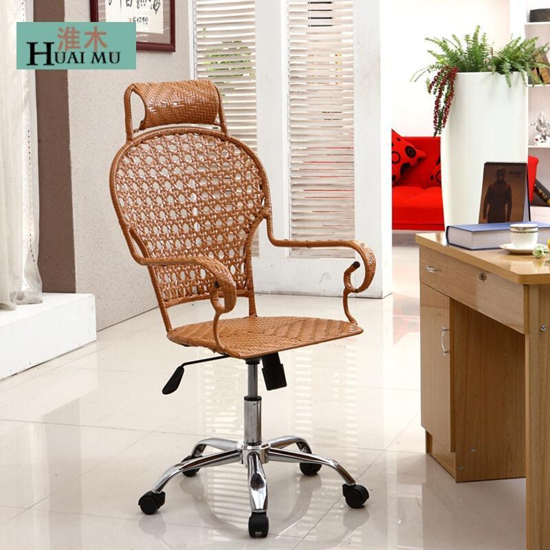 淮木（HUAIMU）藤椅电脑椅家用办公椅人体工学坐椅可升降旋转椅老板椅长款咖啡色钢制脚_0 长圆款仿古色