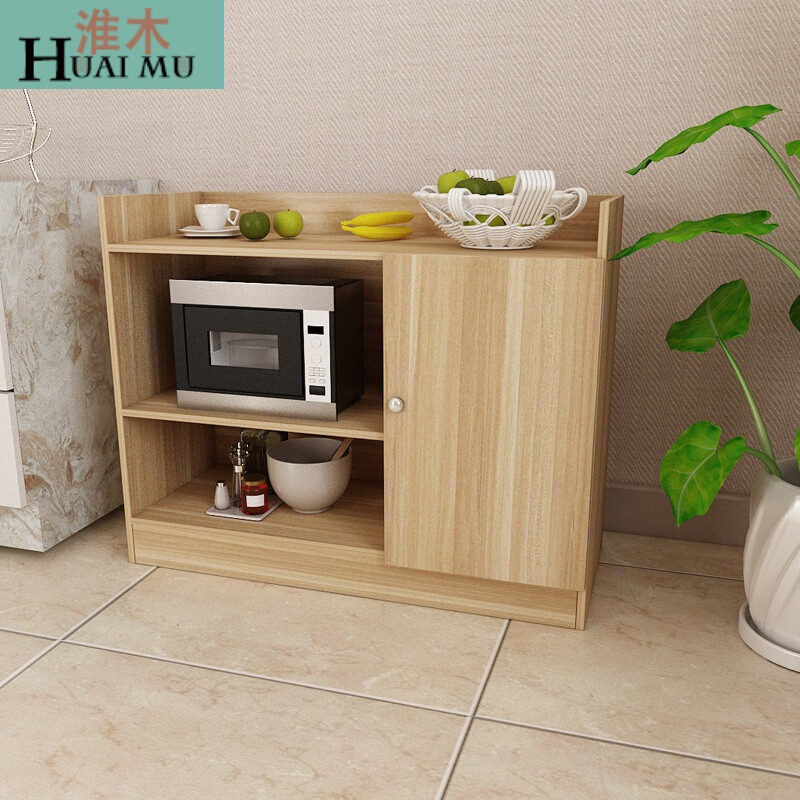 淮木（HUAIMU）简约现代餐边柜橱柜碗柜微波炉柜简易客厅柜储物柜收纳柜厨房柜子 浅胡桃(长90cm*宽40cm*高80cm