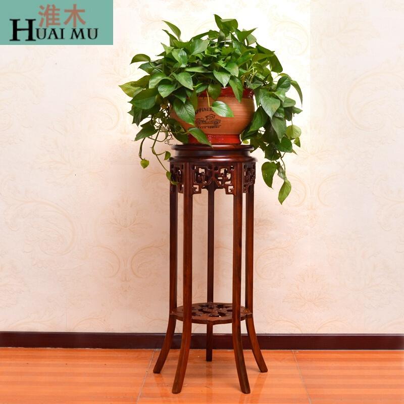 淮木（HUAIMU）花架实木雕花木质吊篮绿萝吊兰花盆架阳台木质多层老榆木花架_7 面25*高70栗子红