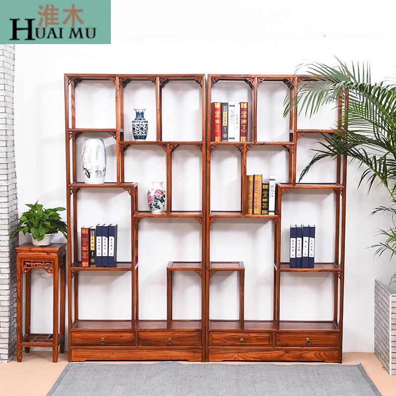 淮木（HUAIMU）两斗小博古架中式古玩架多宝阁茶叶柜窄型置物架瓷器展示架长98单个+木架_5 长98单个+木架