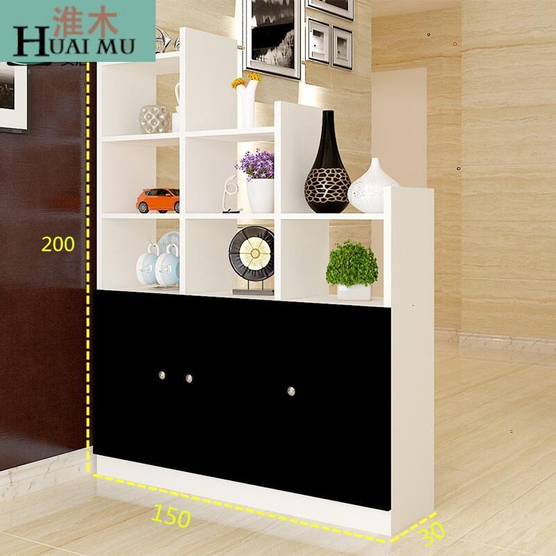 淮木（HUAIMU）玄关柜酒柜厅柜客厅隔断柜展示柜储物收纳屏风柜进鞋柜小书柜C款浅胡桃组装_3 C款白体黑们