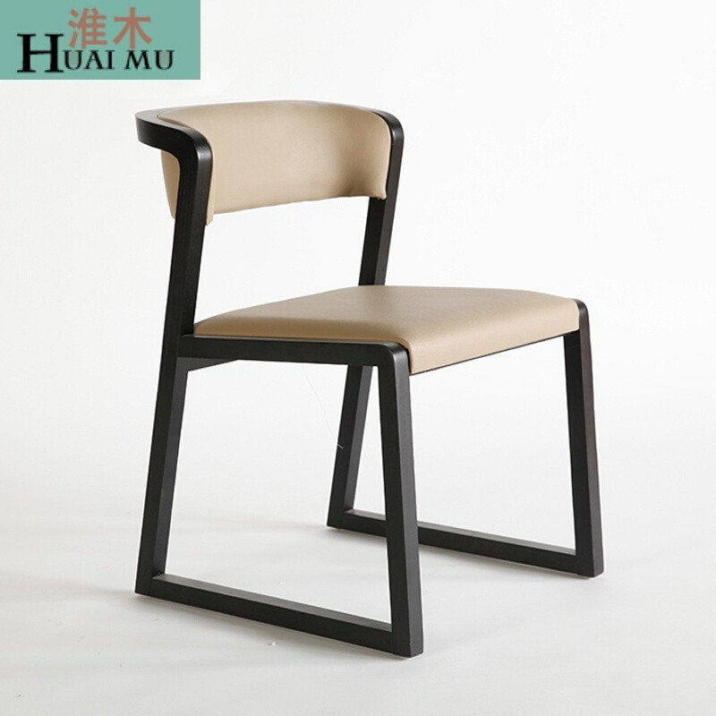 淮木（HUAIMU）实木咖啡厅餐椅靠背带扶手椅子北欧休闲椅酒店样板房家具 胡桃色有扶手+亚麻布