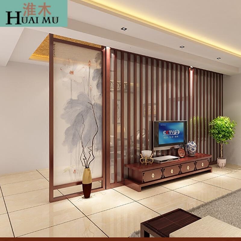 淮木（HUAIMU）中式简约玄关屏风隔断客厅时尚办公欧式半透实木座屏荷花黄色#20_8_1 橙色