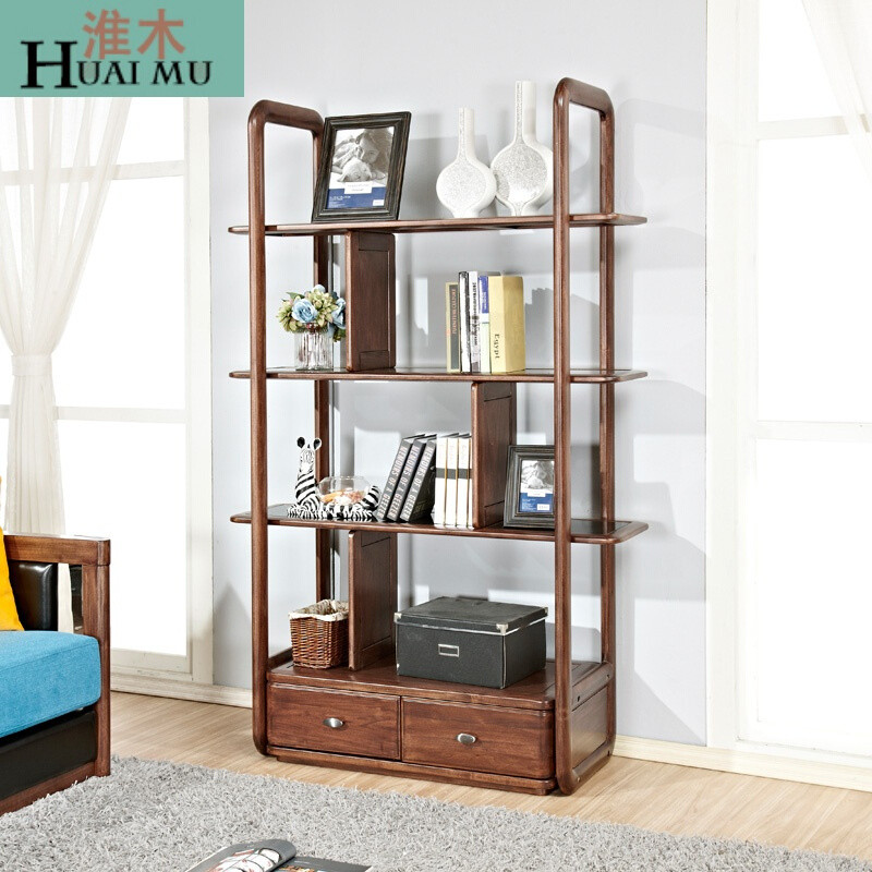 淮木（HUAIMU）实木置物架客厅多层架简约落地储物架卧室装饰展示架隔板书架装饰柜 默认颜色