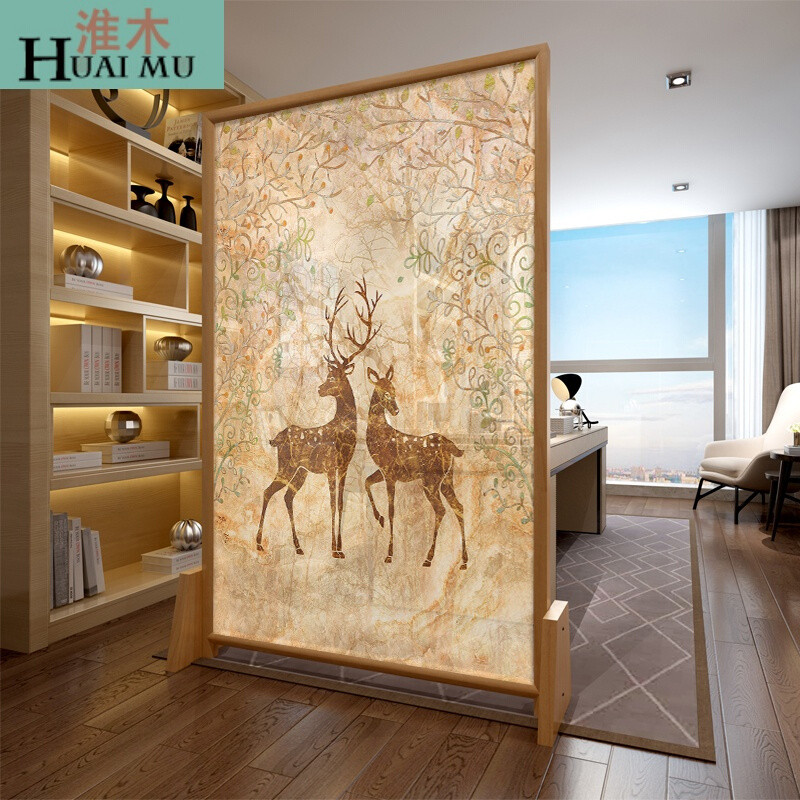 淮木（HUAIMU）简约北欧实木屏风玄关半透可移动隔断座屏客厅卧室隔断风水座屏白蜡木180 白蜡木160*180
