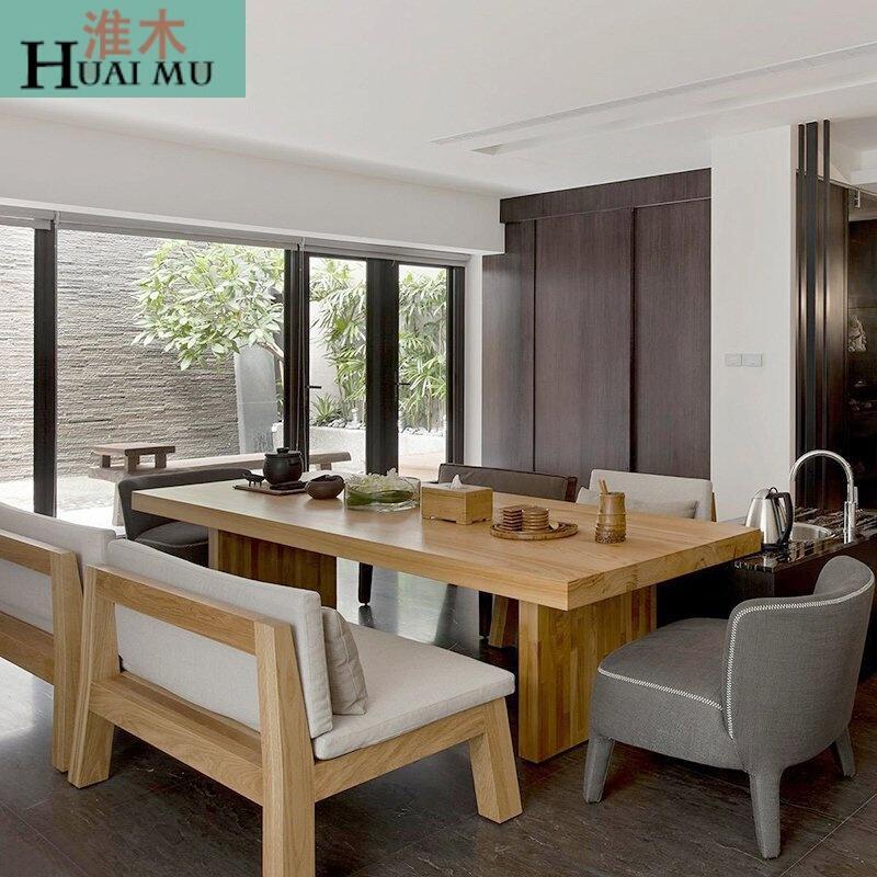 淮木（HUAIMU）复古实木餐桌长方形办公桌原木会议桌洽谈桌休闲咖啡厅桌椅组合_5 桌120*60*75木板5cm