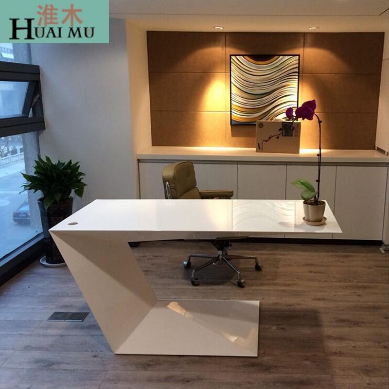 淮木（HUAIMU）简约时尚现代个性白色亮光烤漆办公桌老板桌办公家具_6 1.4*0.7*0.75