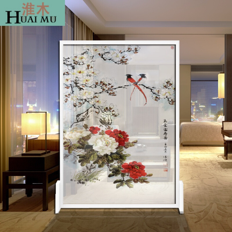 淮木（HUAIMU）中式屏风实木座屏屏风隔断客厅办公餐厅茶楼半透梅花座屏胡桃木120*18 胡桃木120*180d