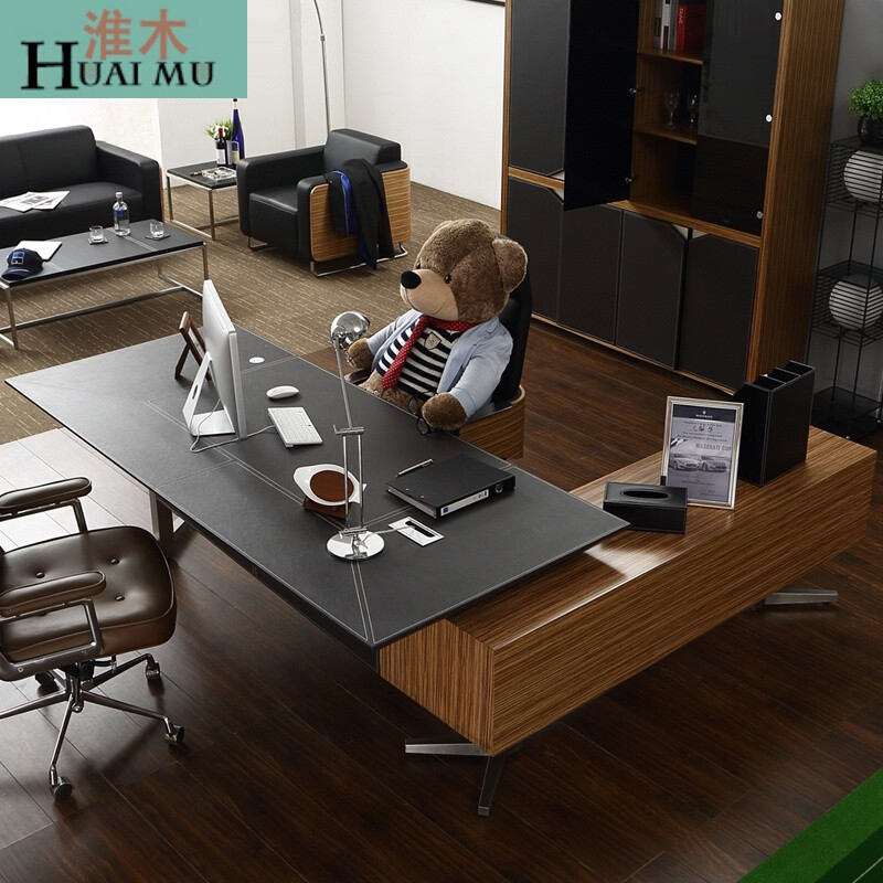 淮木（HUAIMU）办公家具老板桌大班台简约现代总裁经理办公桌 2500*950*760(右柜)