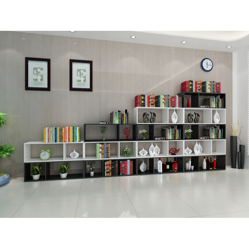 创意书柜学生书架简约现代落地客厅置物架简易组合收纳架 黑色8个白6个