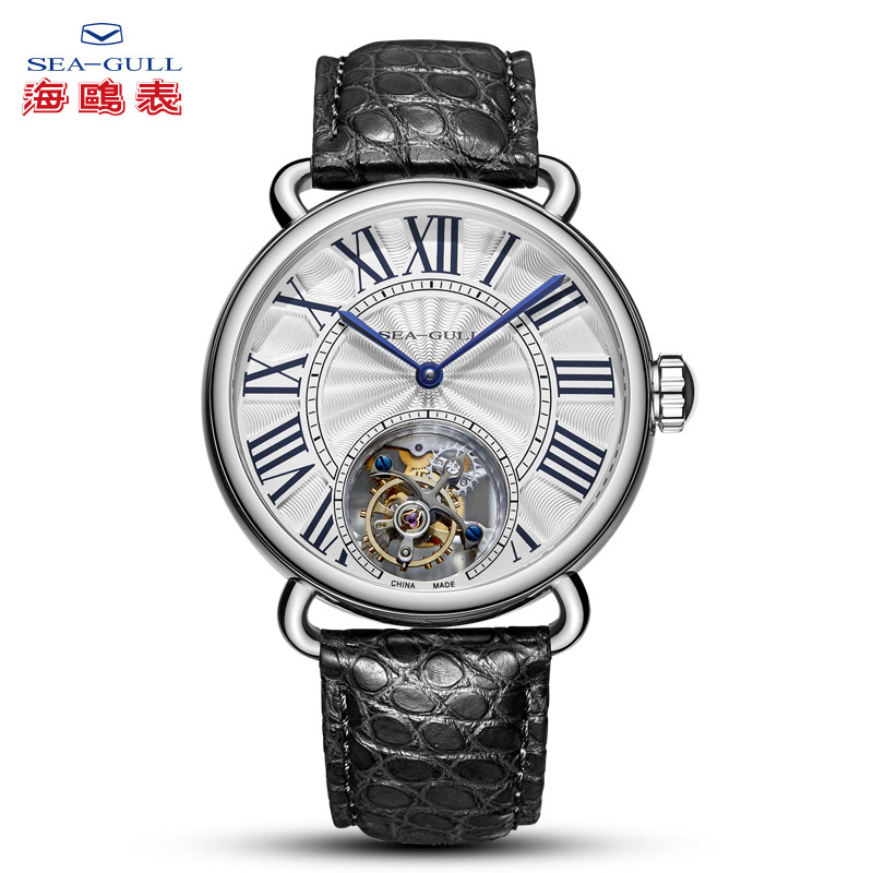 海鸥手表(SEA-GULL)时尚潮流皮表带手动陀飞轮情侣表机械腕表维罗纳 白盘蓝色罗马刻度男H081811603211