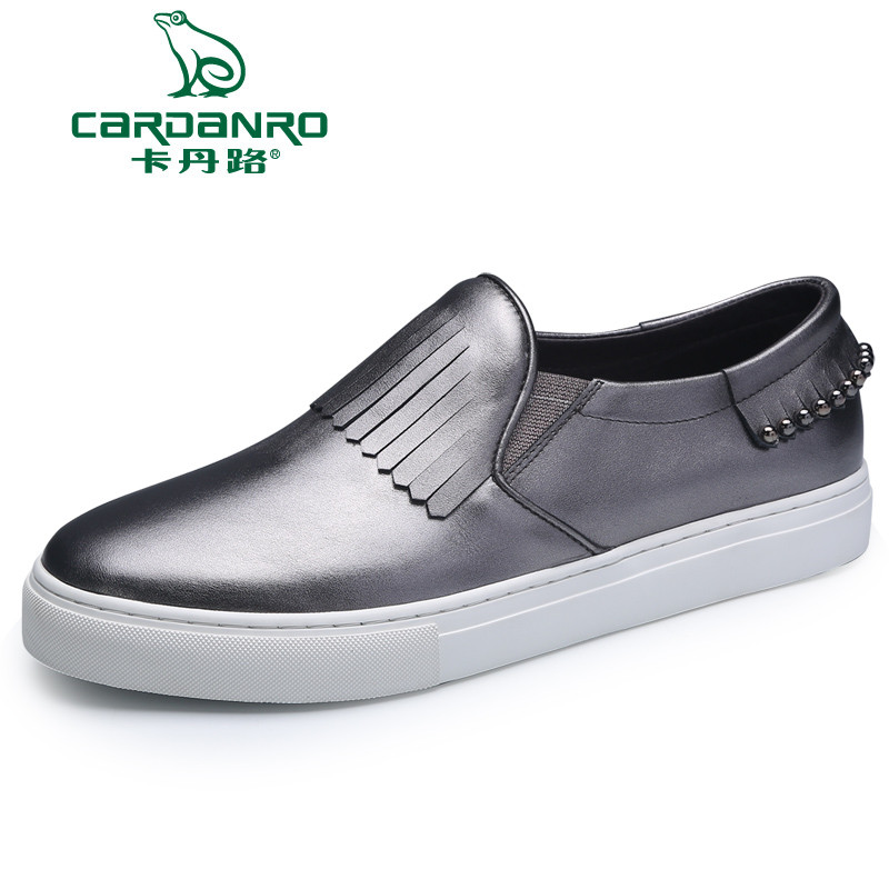 Cardanro/卡丹路真皮休闲板鞋懒人鞋套脚乐福鞋日常休闲皮鞋_gFN46 灰色-DD80326330 43