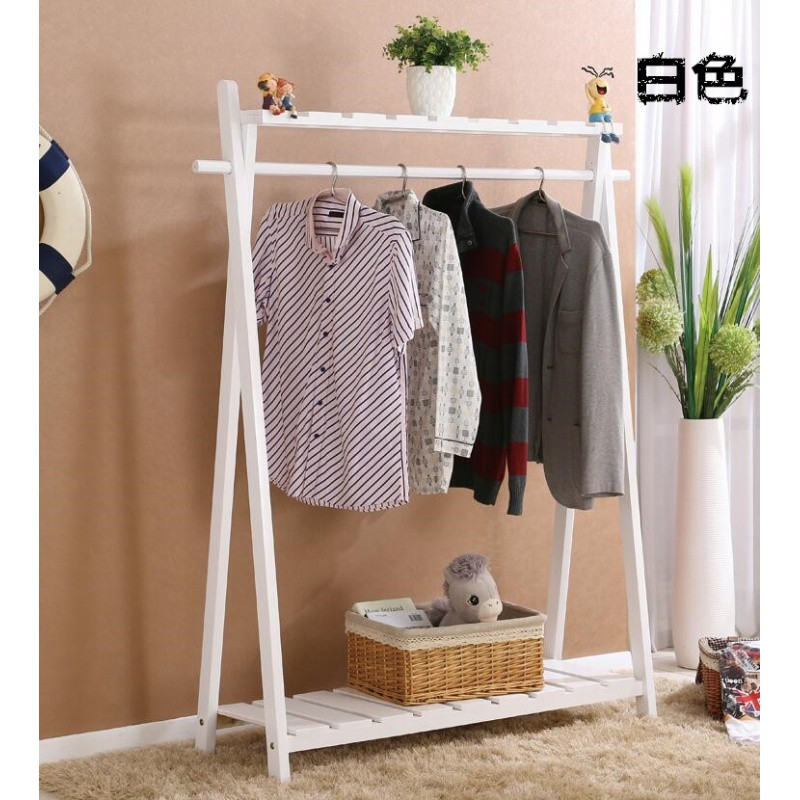 胡桃简约组装晾衣架红木挂衣架实木落地衣帽架木质衣服架松木衣架_14 白色1米
