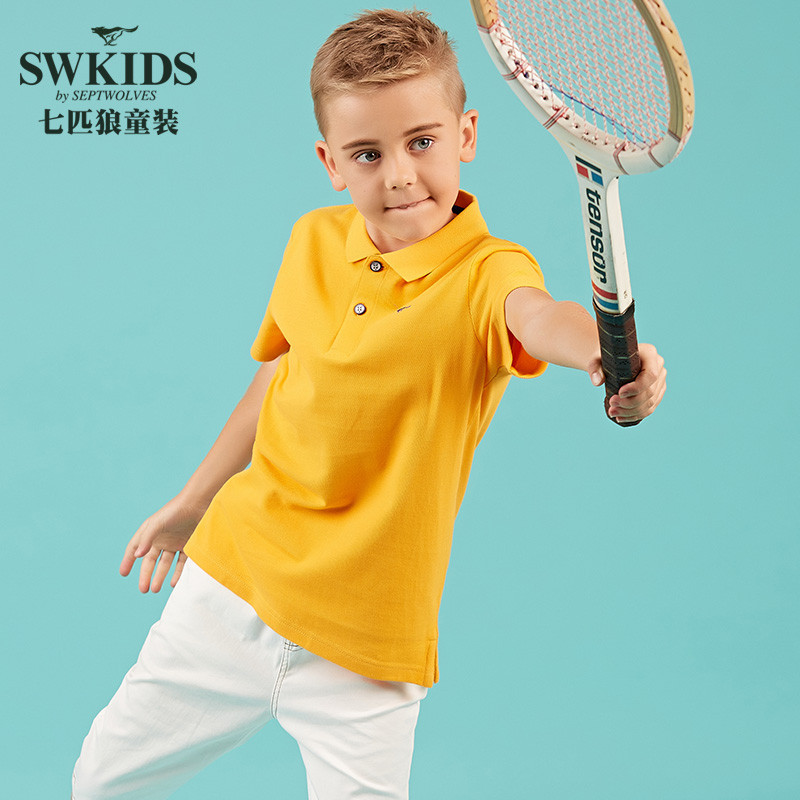 七匹狼旗下swkids系列童装新男童短袖T恤 150cm 608(桔黄)