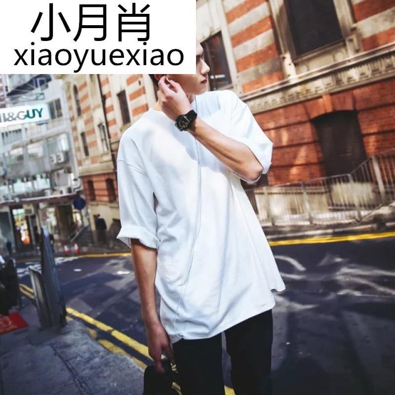 厂家批发青年短袖T恤衫潮流纯色短袖打底衫男宽松圆领男式T恤_3 XL 五分袖纯白