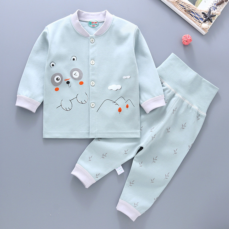 贝乐咿 0-3-6-9个月婴儿两件套开衫系扣宝宝纯棉套装 7484豆绿 90#(建议身高80-90cm)