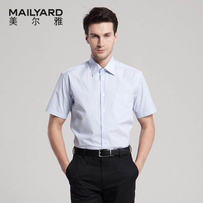 美尔雅(MAILYARD)新款短袖衬衫 商务正装男士衬衣 男式职业工装 001 蓝白条纹 45码