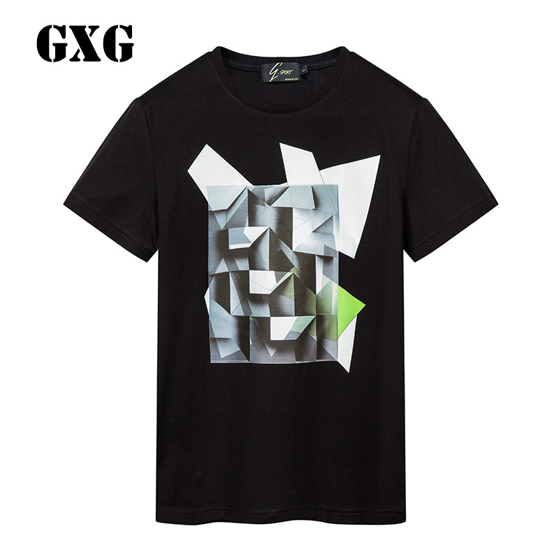 GXGT恤男装夏季男士时尚休闲修身黑色舒适圆领短袖T恤 185/XXL 黑色