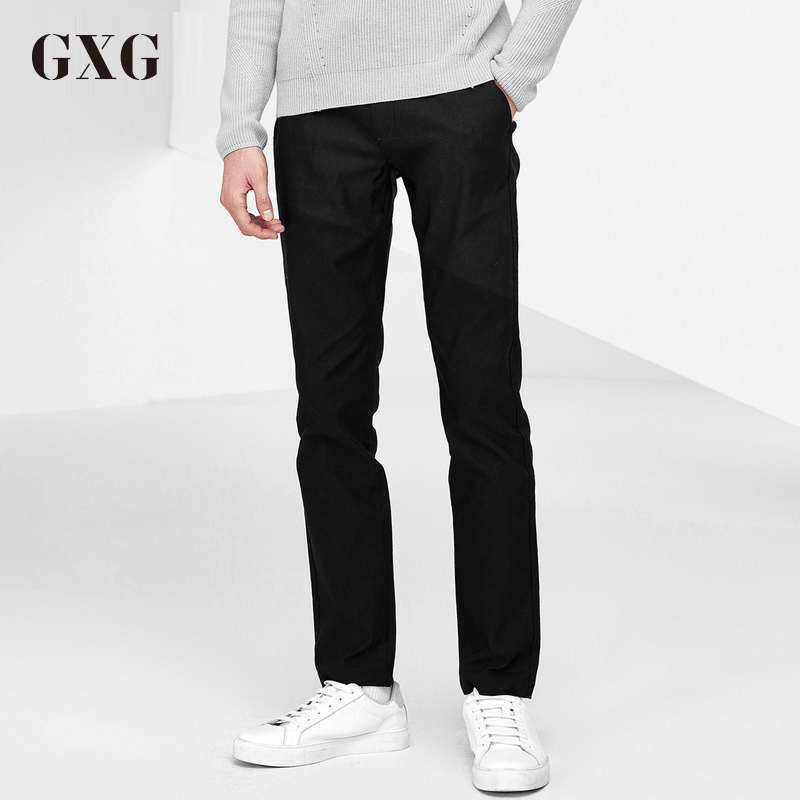 GXG休闲裤男装春季男士修身时尚都市商务黑色休闲裤男 185/XXL 黑色