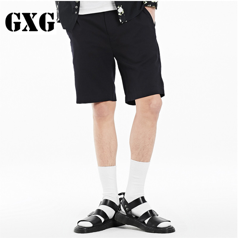 GXG休闲裤男装夏季男士时尚藏青色青年修身流行休闲短裤男 175/L 藏青色