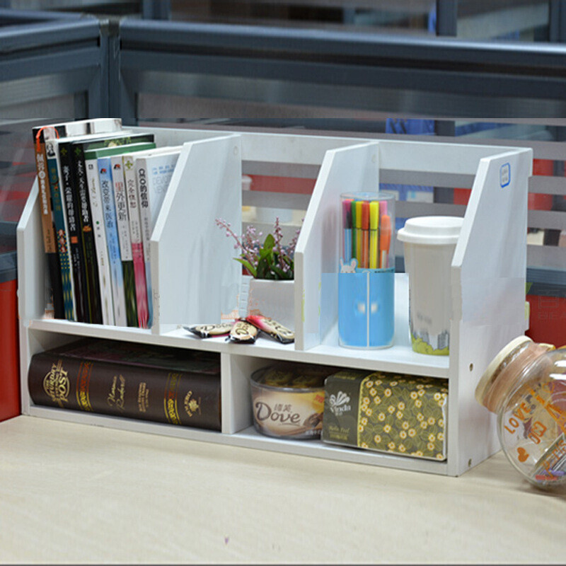 桌上书架迷你简易多功能经济型办公学生用省空间组装收纳置物架H015蜜糖色60.5*20*3 白色