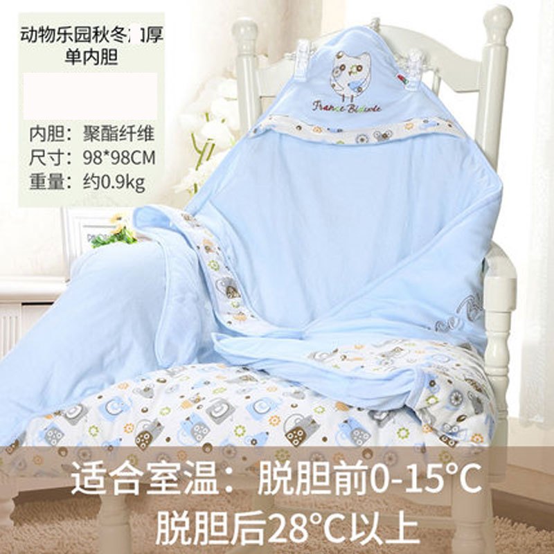 新生儿可爱卡通包被棉初生婴儿抱被春秋抱毯春夏季薄款被子包巾宝宝用品 见颜色图 动物乐园秋冬jia厚蓝