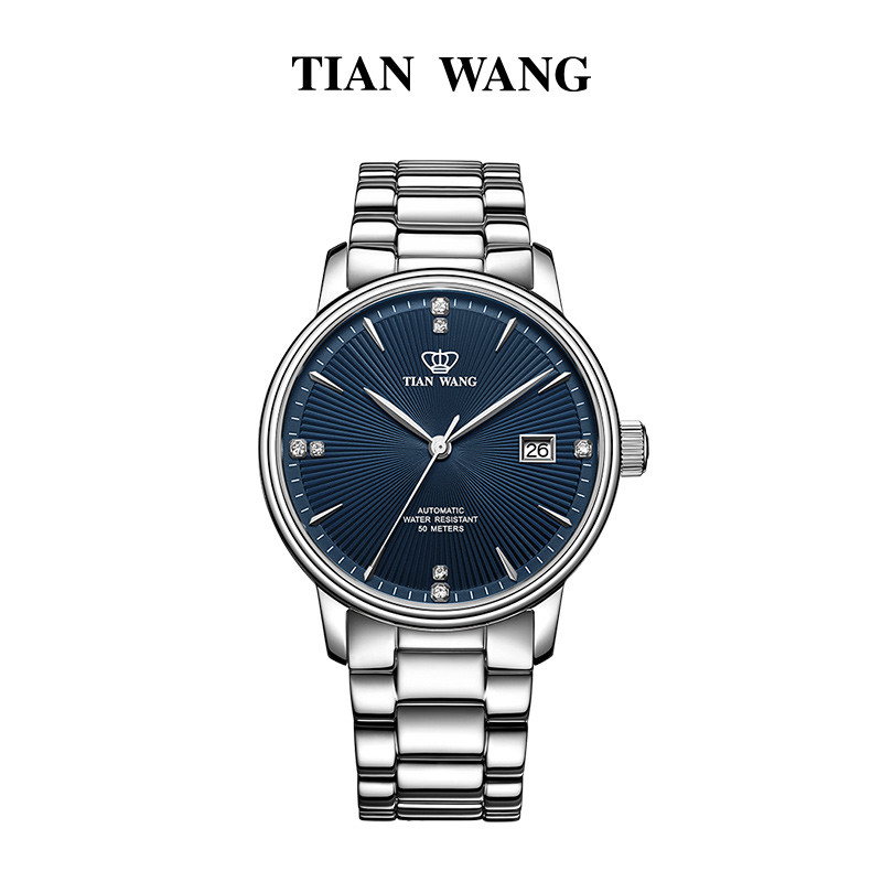 天王表情侣表自动机械表钢带男士手表女士手表休闲腕表51002 蓝面钢带男表