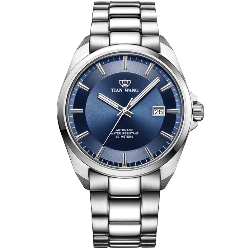 天王表(TIANWANG)手表 正品防水机械表男士钢带商务手表潮流休闲男表51004 蓝面钢带