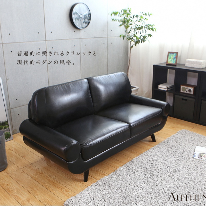新款欧式美式简约住宅家具小户型客厅创意二人皮艺沙发PU厚皮sofa_7 黑色