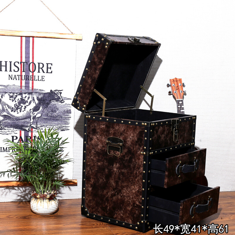 淮木美式简约客厅沙边角斗柜北欧式抽屉收纳储物柜现代工业风床头柜黑色鳄鱼纹41*36*56整 深棕色石纹棕49*41*61
