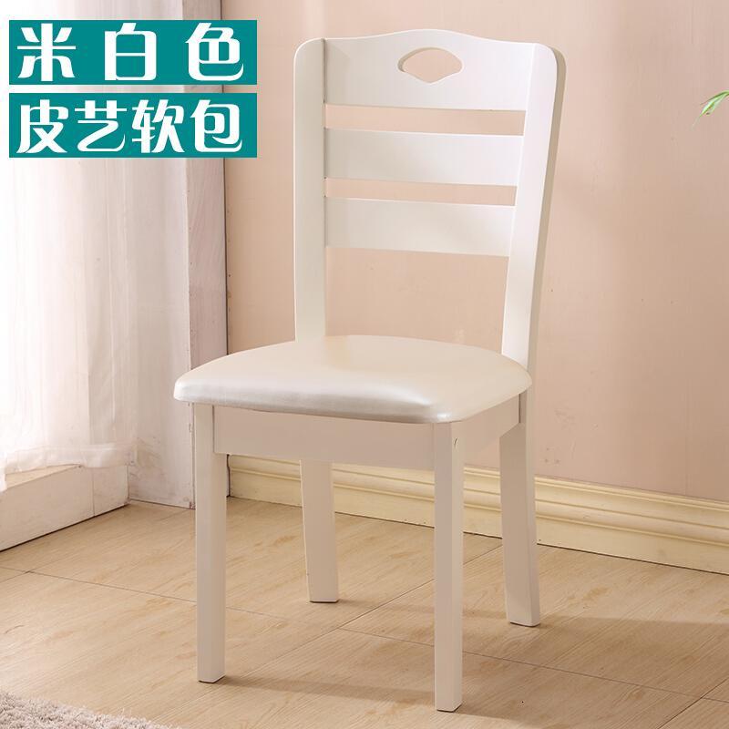 淮木实木餐椅家用简约现代餐厅餐桌椅子橡木木头凳子靠背实木椅子_4 象牙白+米白色皮艺软垫