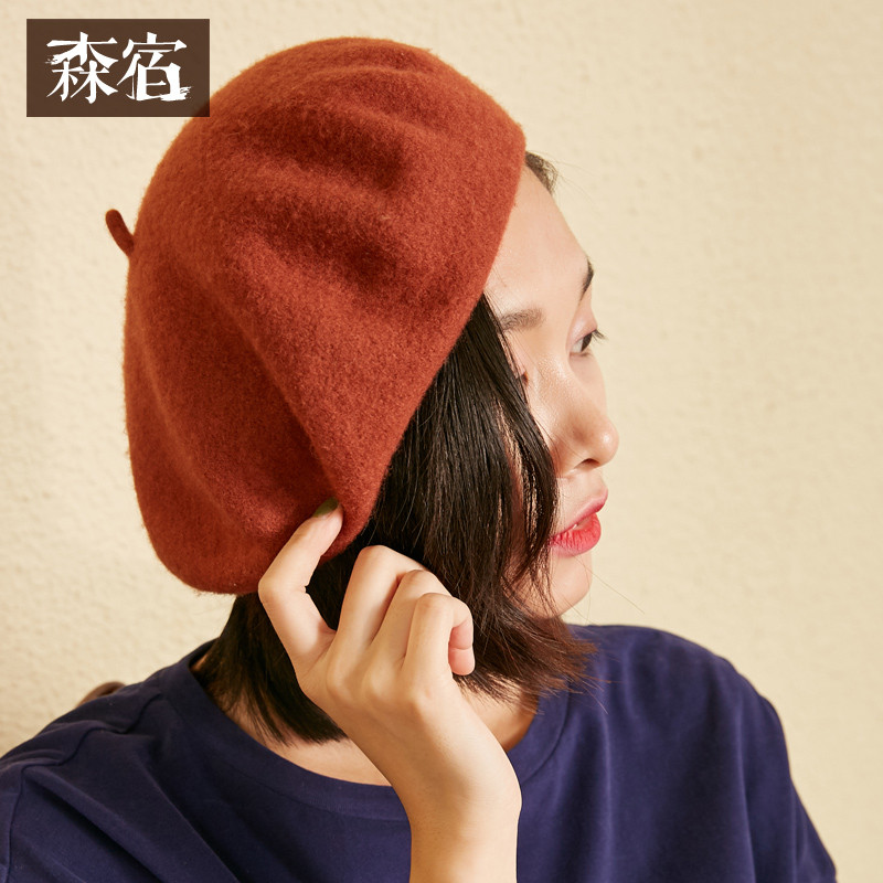 复古学院风贝雷帽装文艺纯色易搭配帽子女- 默认颜色