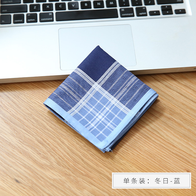 （冬日）手帕男士手帕纯棉品质手帕商务手绢新品稳重 单条装：冬日-蓝