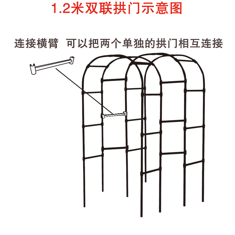 鲜花拱门欧式拱门花架铁线莲月季花支架爬藤架植物拱门花支架_5 双联宽1.2米*高2.4米黑