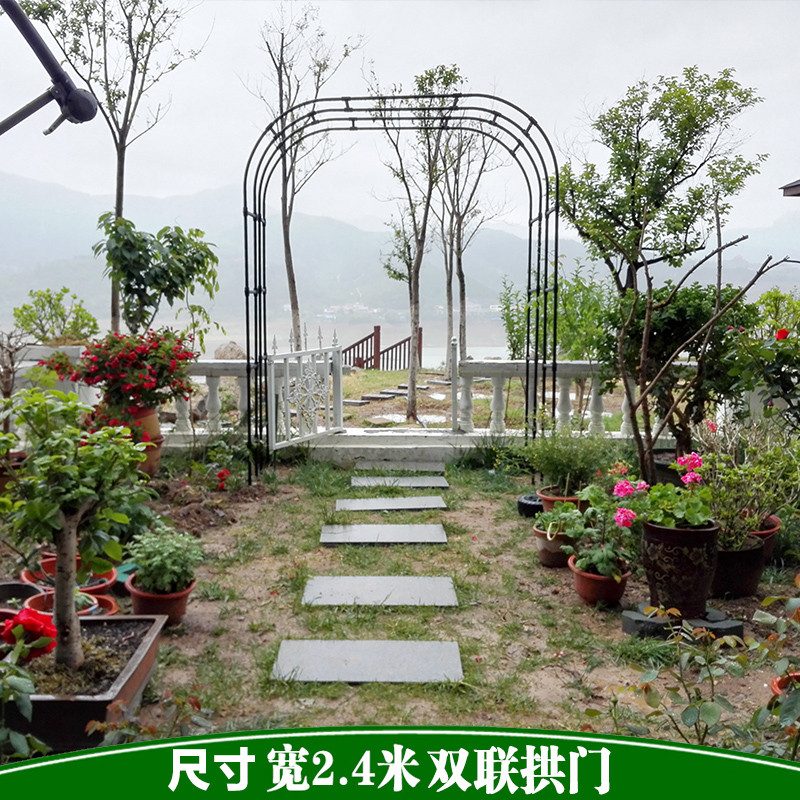 鲜花拱门欧式拱门花架铁线莲月季花支架爬藤架植物拱门花支架_5 双联宽2.4*高2.4米黑
