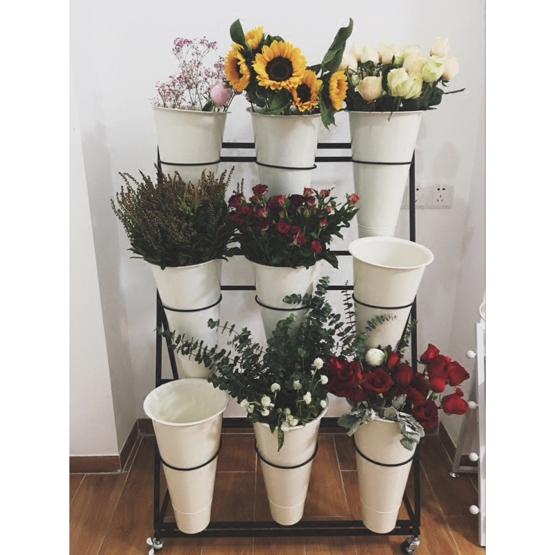 大号塑料桶花架花桶架鲜花桶花器鲜花架花店花架婚庆用品_7 一层2个4层（白色）