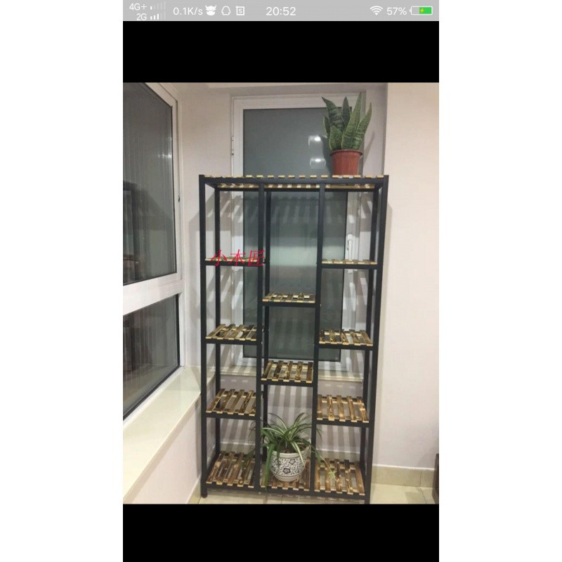 铁艺多层花架实木客厅阳台落地式多功能花架展示架绿萝吊兰多肉架_7 五层长100宽30高160黑+碳化