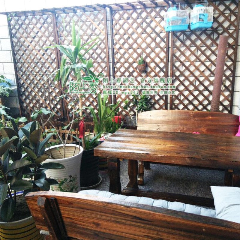 防腐碳化木花盆花架阳台庭院种植壁挂植物鲜花花盆爬藤架加厚_5 加一层板