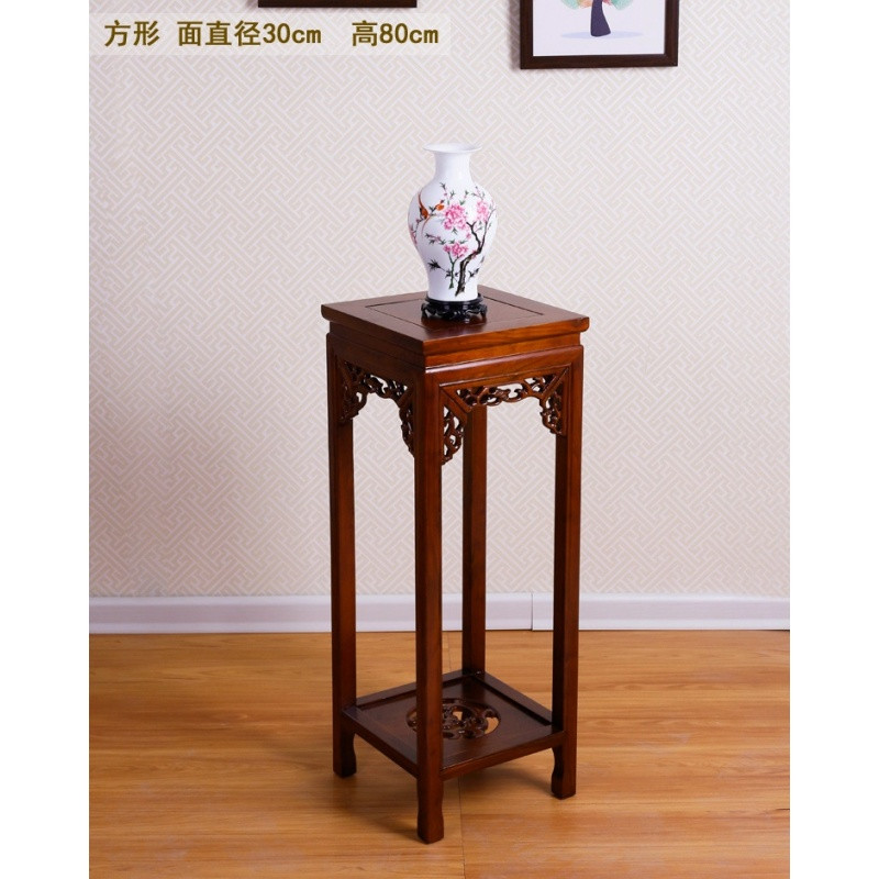 中式实木花架地面阳台客厅鱼缸绿萝吊兰花盆景木质小架子欧式仿古_6 方形30面80高