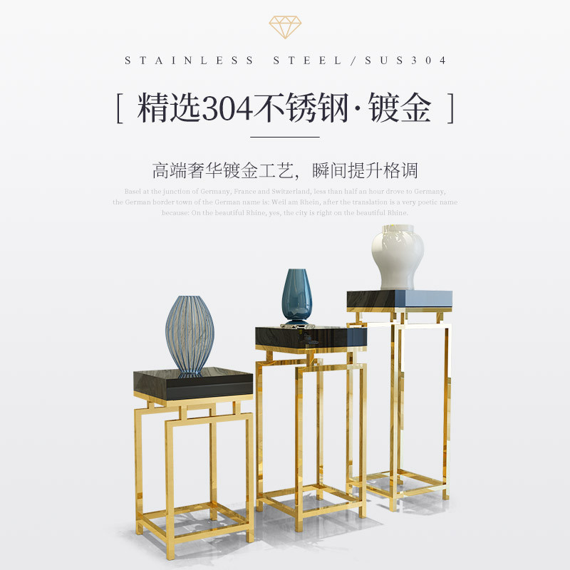 不锈钢花架后现代花盆架子金属客厅落地室内轻奢样品房_6 不锈钢镀钛金+防爆钢化玻璃+白亮光钢琴烤漆中（320*320