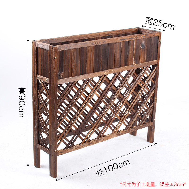 隔断花架餐厅实木装饰围栏网格栅栏户外花槽碳化防腐木花箱花盆架_5 碳化长100高90宽25