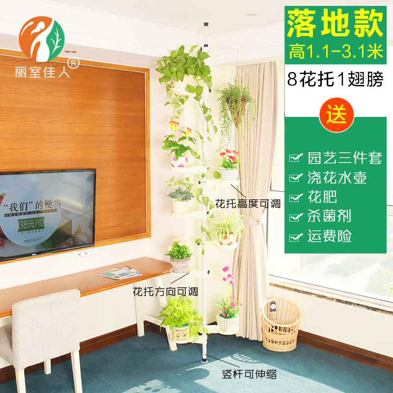 多层阳台高花架铁艺吊兰北欧创意悬挂式室内组装客厅绿萝花盆架子_7 落地款单杆8托1臂