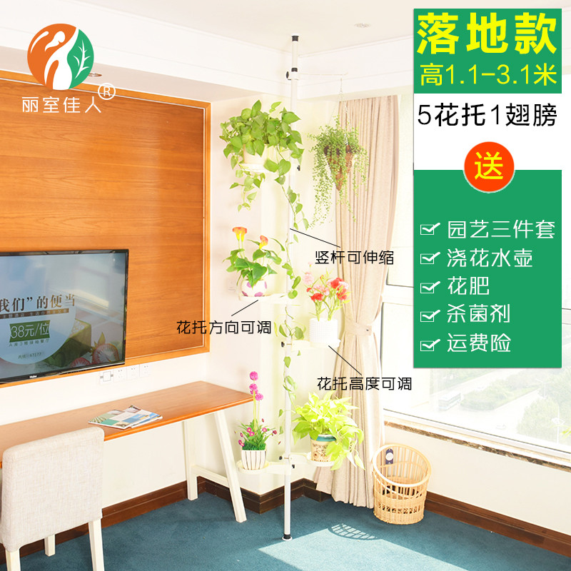 多层阳台高花架铁艺吊兰北欧创意悬挂式室内组装客厅绿萝花盆架子_7 落地款单杆5托1臂