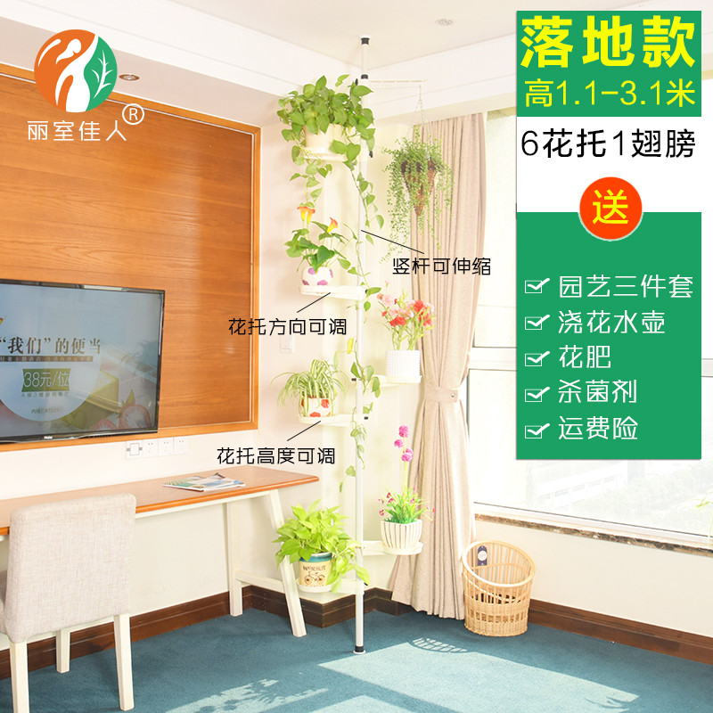 多层阳台高花架铁艺吊兰北欧创意悬挂式室内组装客厅绿萝花盆架子_7 落地款单杆6托1臂